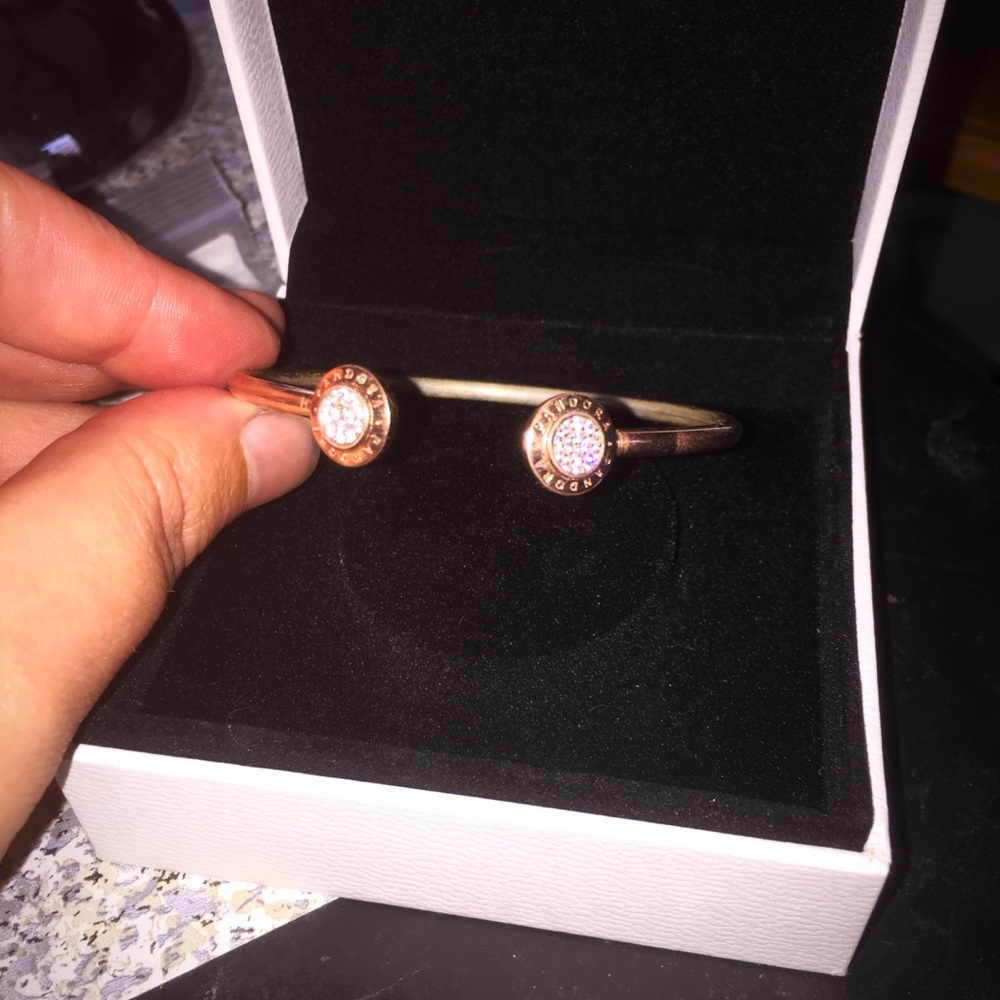 EUC PANDORA ROSE GOLD CUFF WITH DIAMOND ACCENTS - Picture 4 of 8